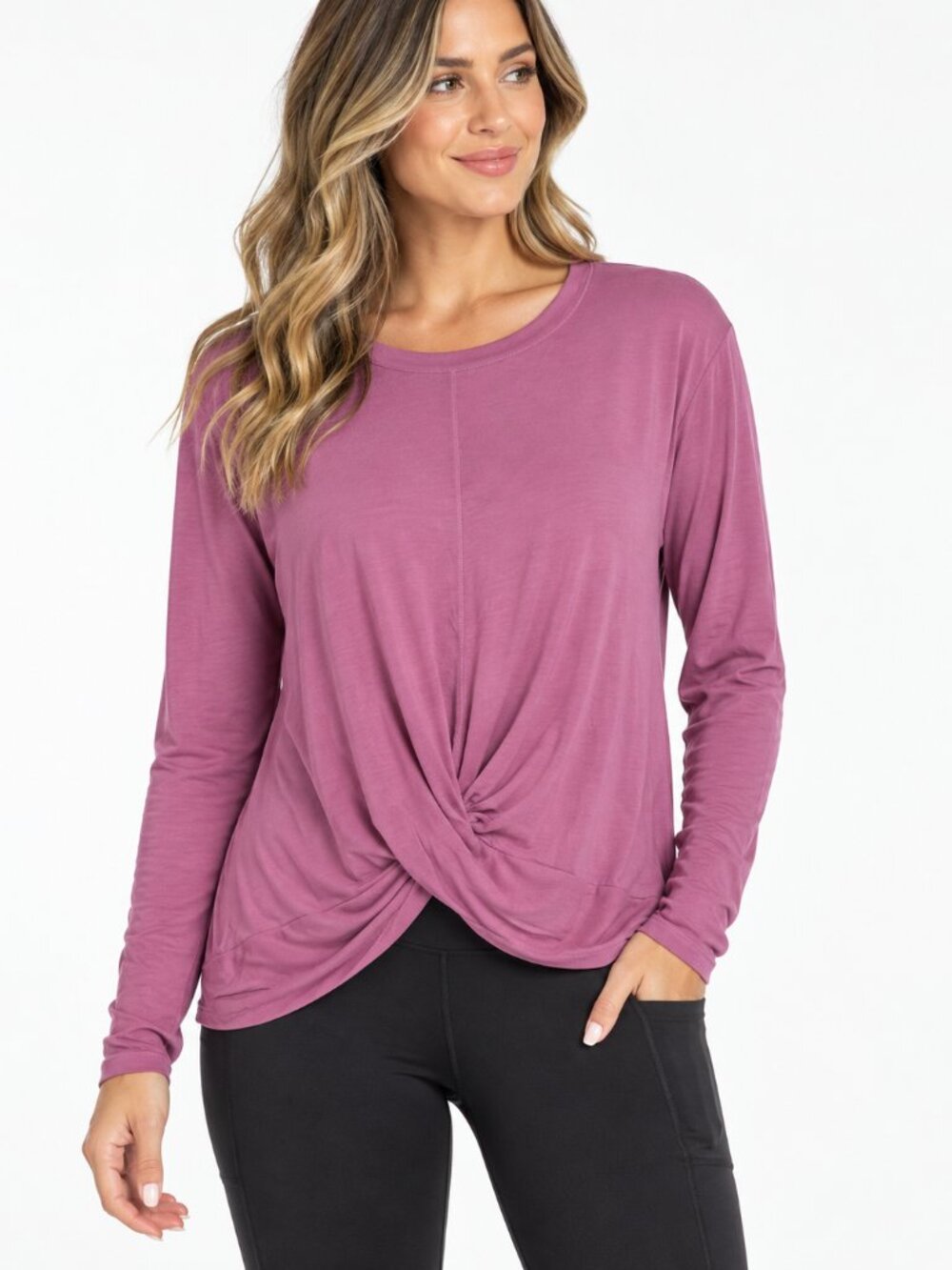 CALIA Carrie Underwood Women XL Rose Pink Twist Front Long Sleeve Active Top